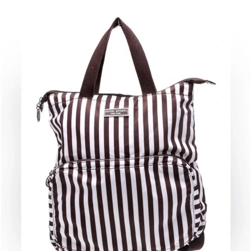 Henri Bendel Convertible Travel Chocolate and Ivory Striped Backpack